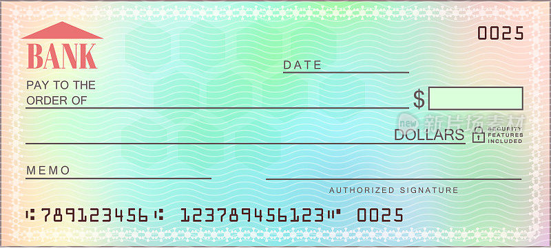 Blank bank multicolored check - Vector